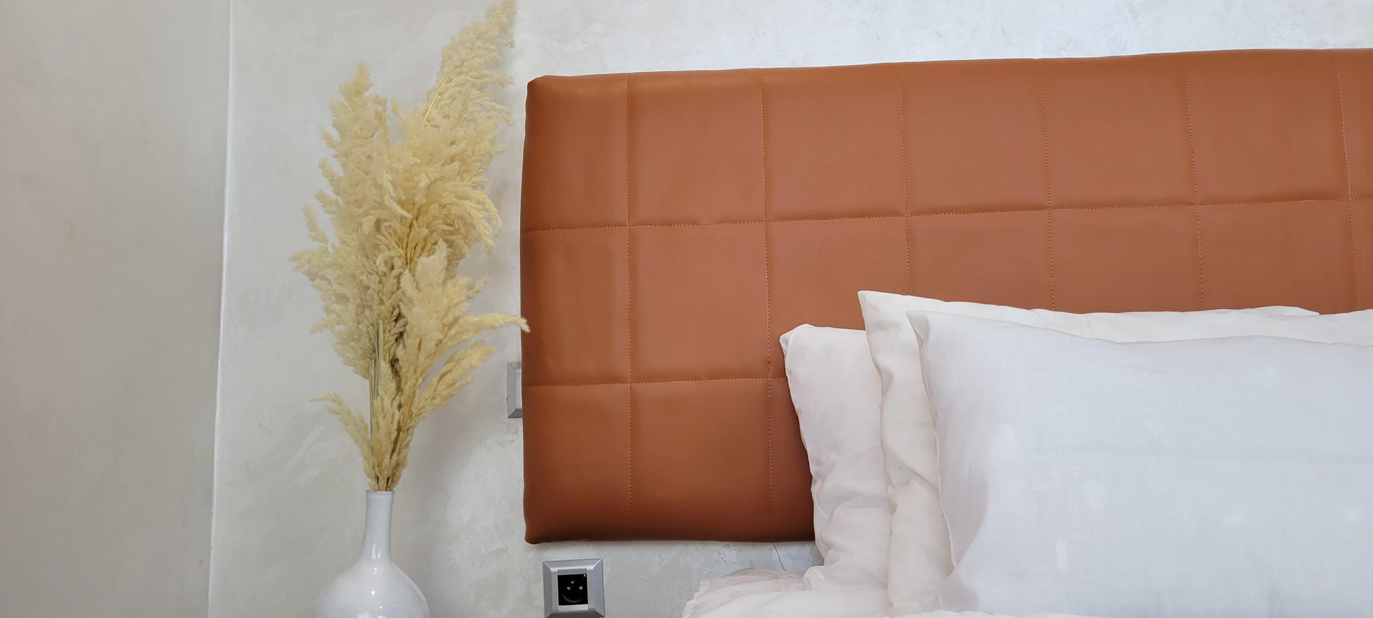 Upholstered Leather Headboard — top view showing weave pattern