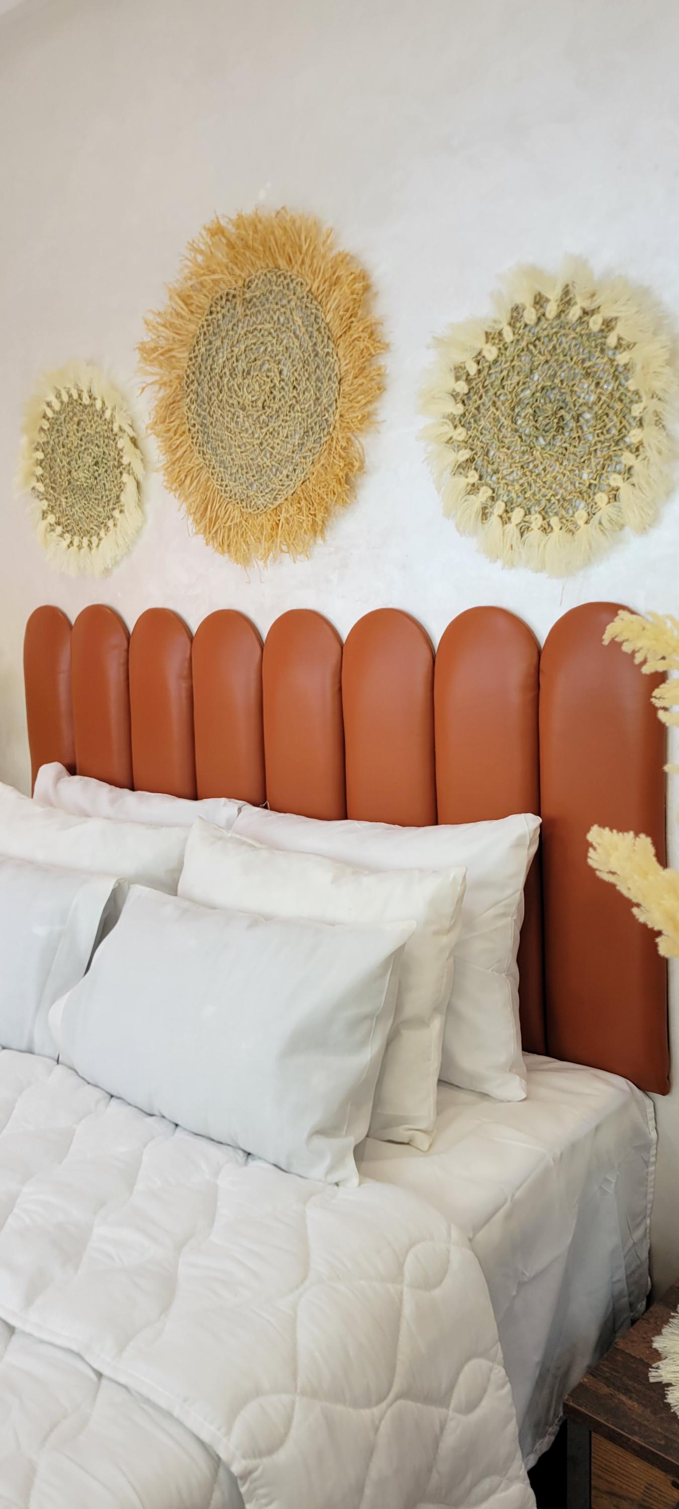 Upholstered Leather Headboard — accent piece in bohemian interior