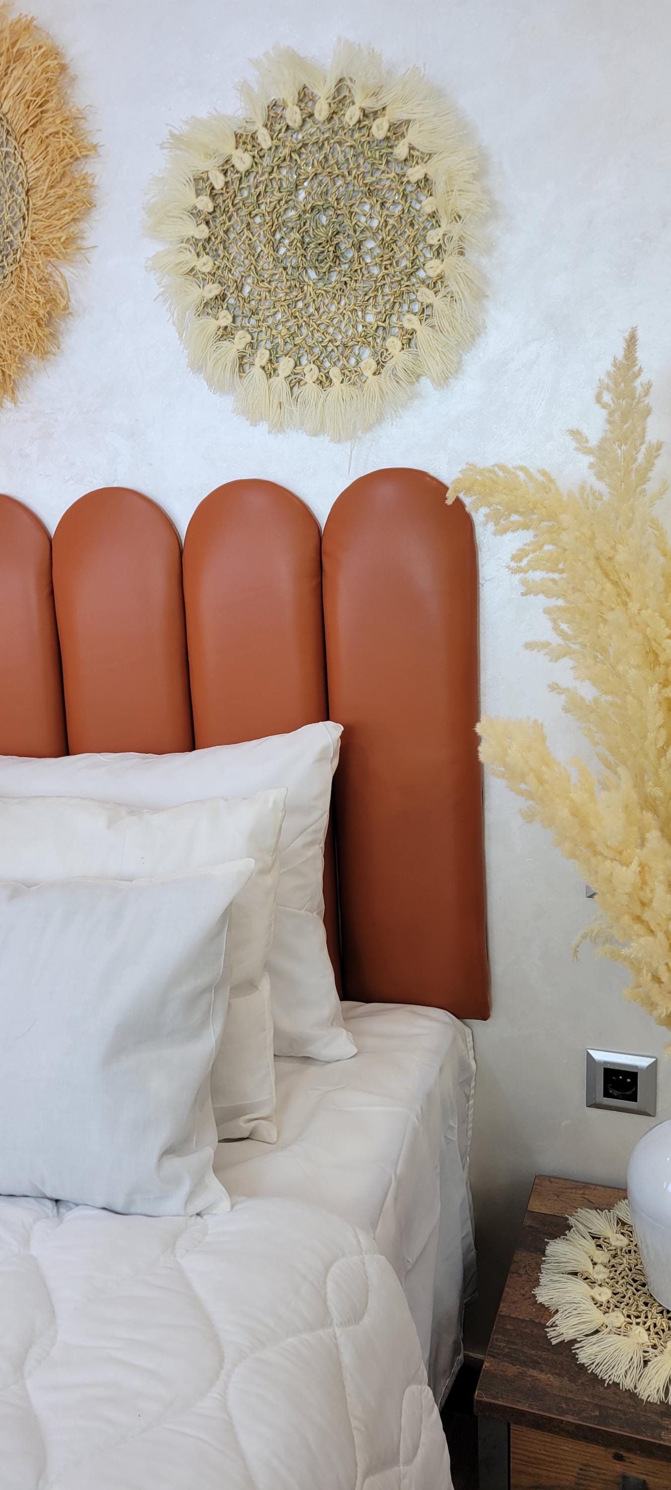 Upholstered Leather Headboard — three-quarter angle