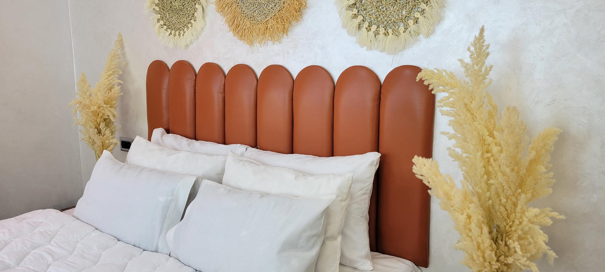 Upholstered Leather Headboard — lifestyle scene in a US home